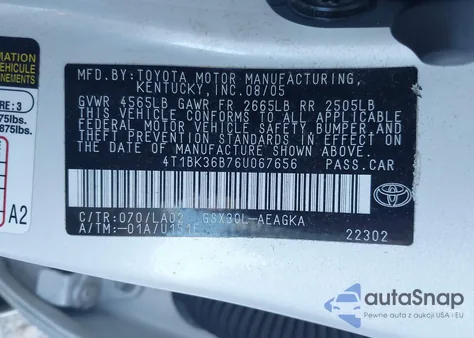 2006 Toyota Avalon Xls из США, поврежденный, VIN 4T1BK36B76U067656